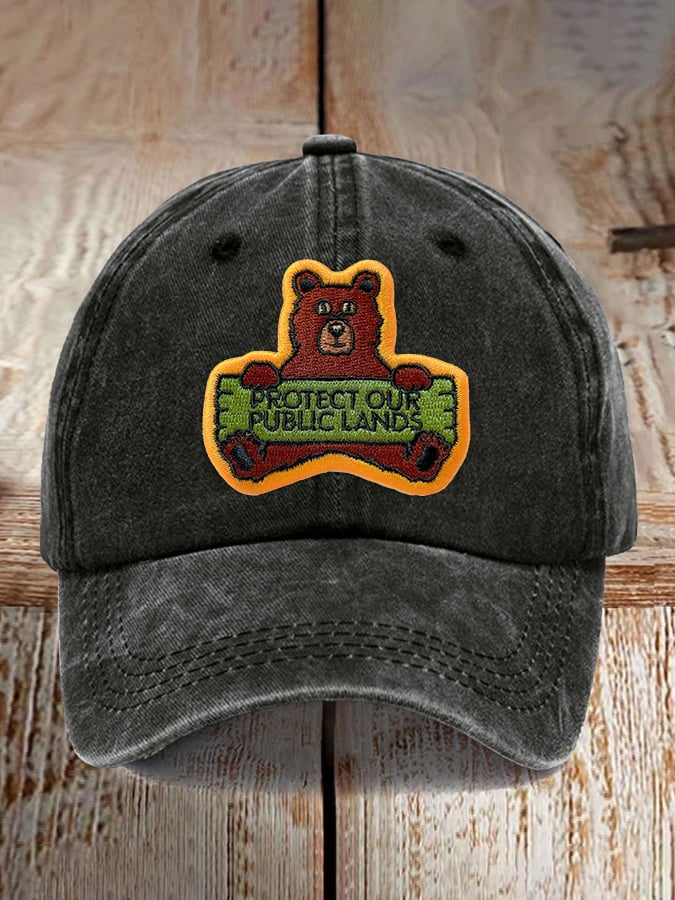 Retro Protect Our Public Lands Bear Patch Printed Baseball Cap