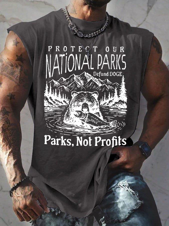 Men's Protect Our National Parks Print Round Neck Tank Top