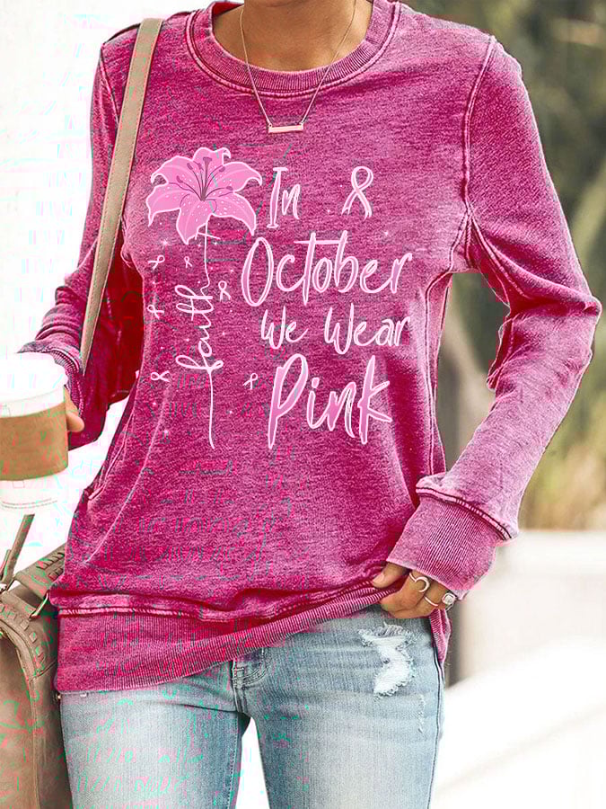 Women's Faith In October We Wear Pink Print Casual Crew Neck Sweatshirt