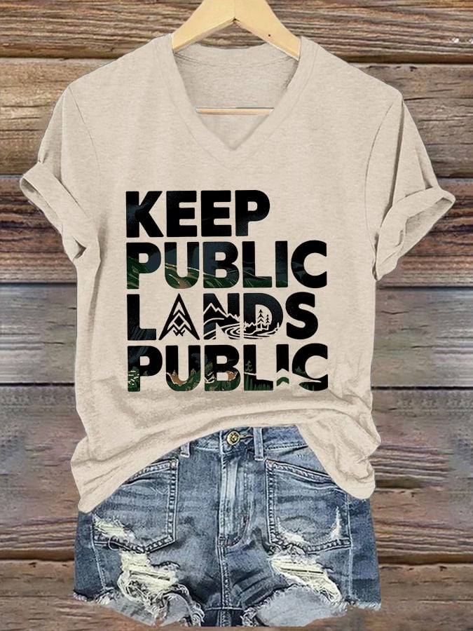 Women's Keep Public Lands Public National Parks Printed V-Neck T-Shirt