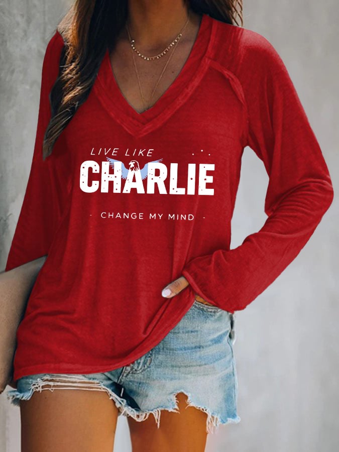 V-neck Retro Live Like Change My Mind Print T-Shirt