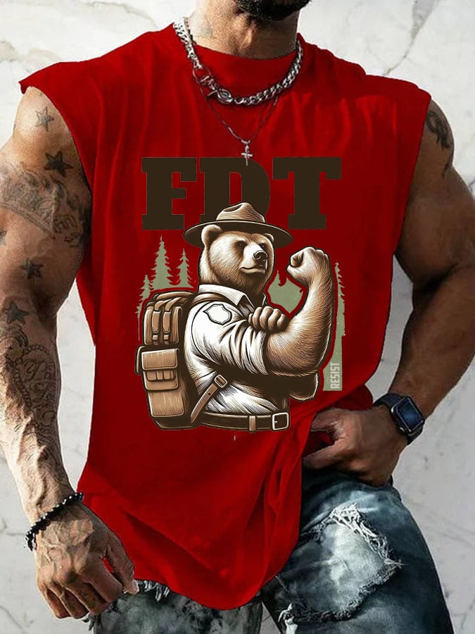 Men'S Retro Support National Parks FDT Resist Bear Print Sleeveless Tank Top