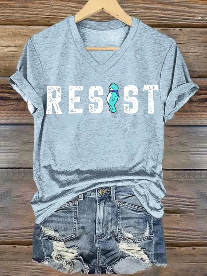 V-neck Women's Portland Frog resist Print T-Shirt