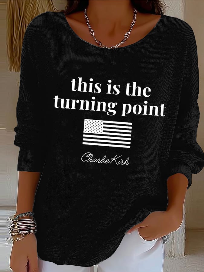 Women's Retro This Is The Turning Point Print Drop Shoulder Sweater