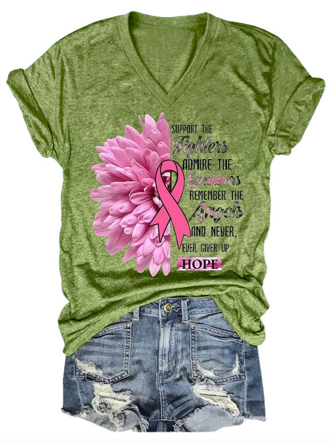 Women's Casual Breast Cancer Awareness Print Short Sleeve T-Shirt