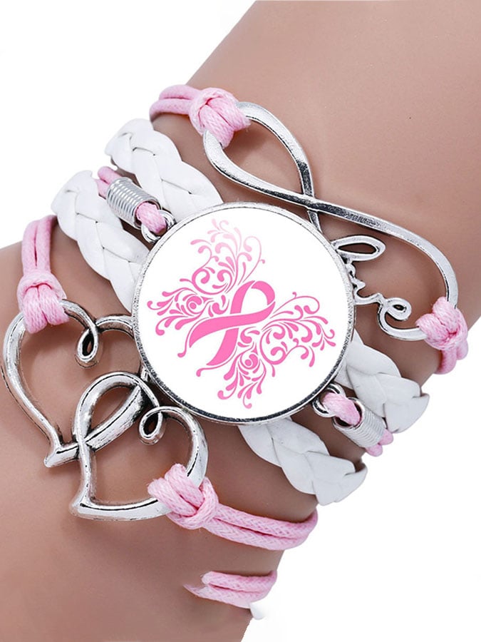 Breast Cancer Awareness Multilayer Braided Bracelet