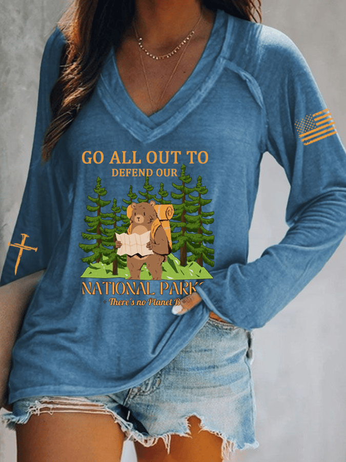 Women's National Park Protection Print V-Neck T-Shirt