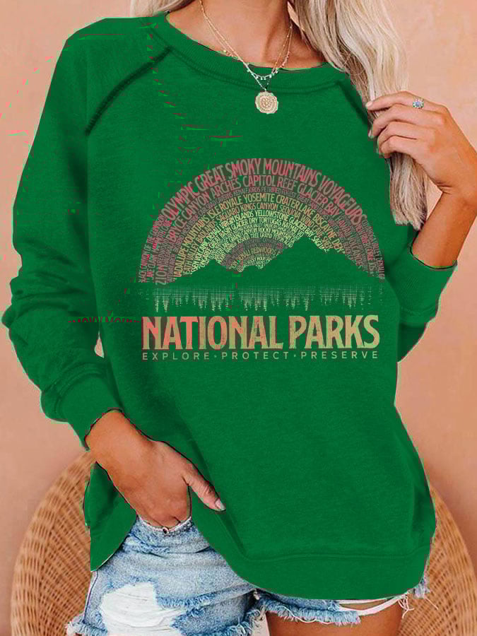 Women's National Parks Explore, Protect, Preserve Print Casual Sweatshirt