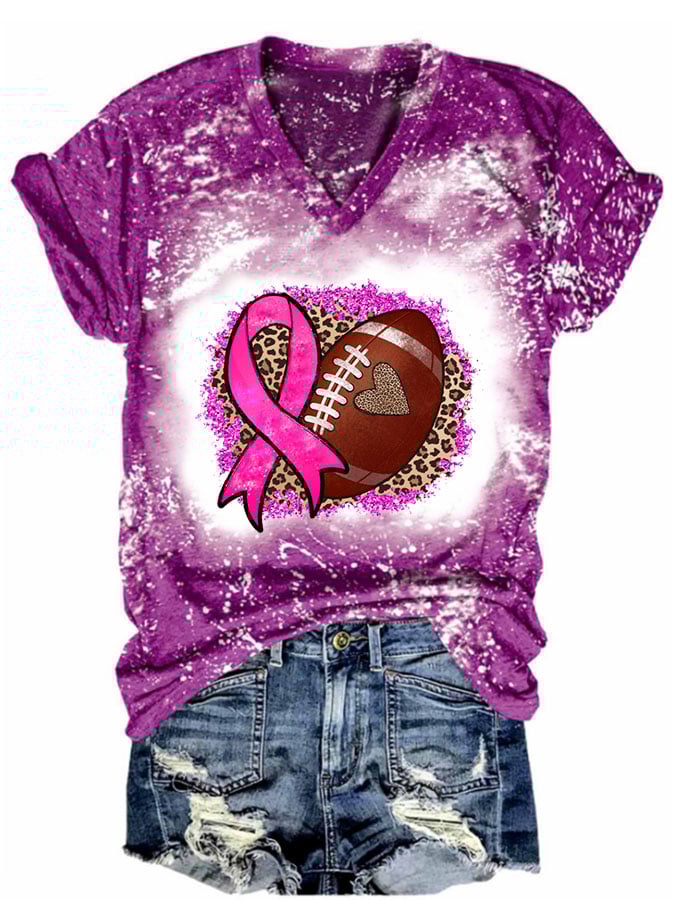 Football Leopard Breast Cancer Awareness Print Casual T-Shirt