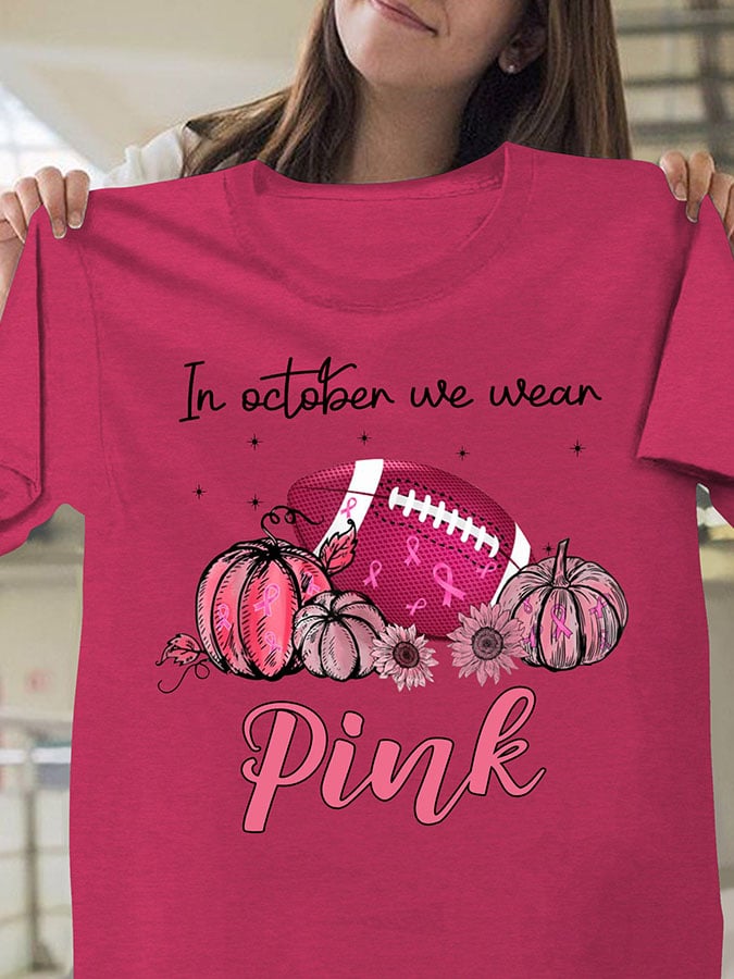 Football In October We Wear Pink Print T-Shirt