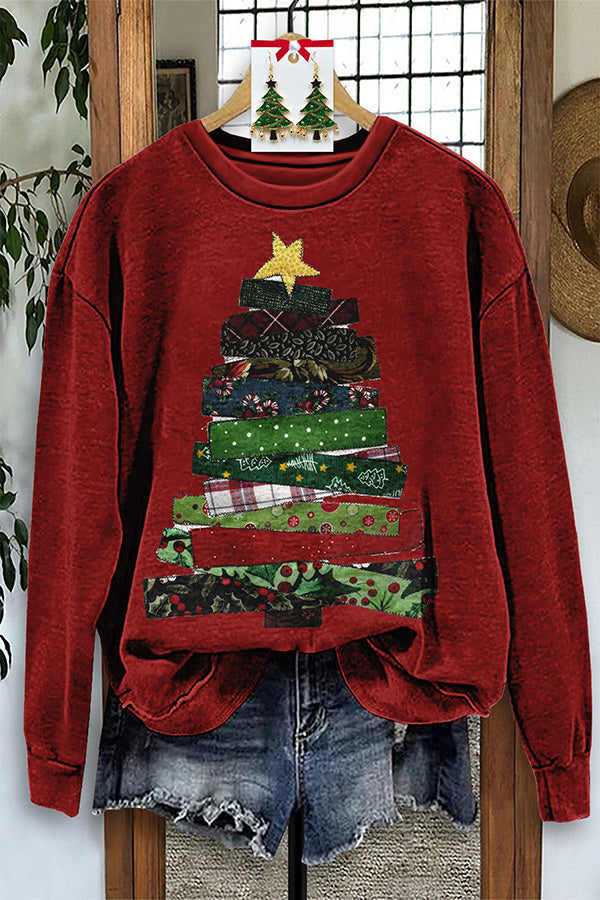 Retro Patchwork Christmas Tree Sweatshirt