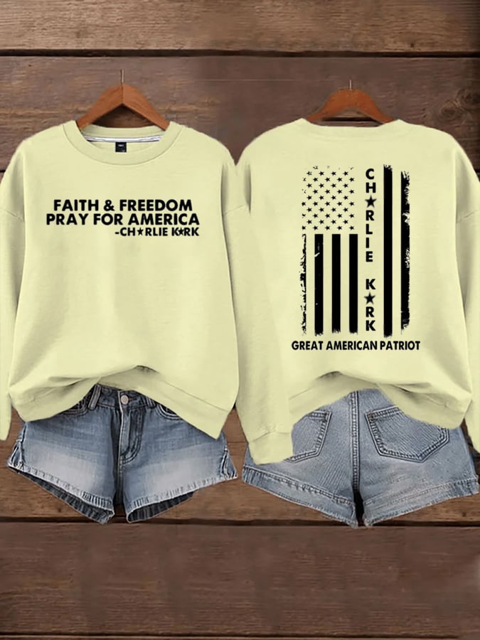 Women's Faith Freedom American Hero Print Sweatshirt