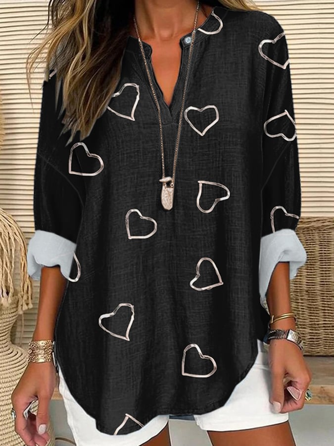 Women's Breast Cancer Awareness Print Casual Long Sleeve V-Neck Shirtt