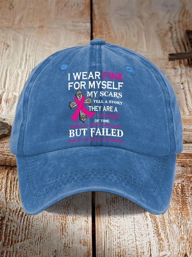 Retro Breast Cancer Awareness I Wear Pink For Myself Print Baseball Cap