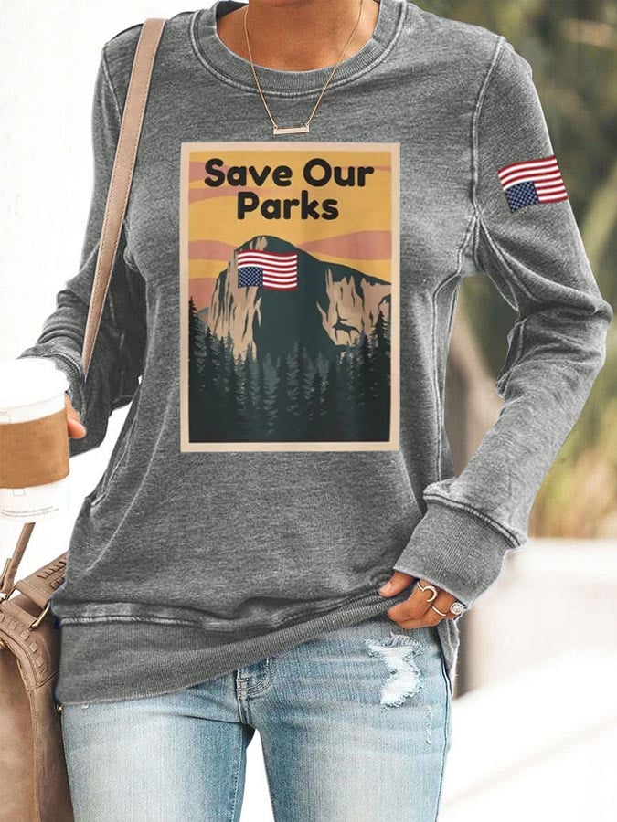 Women's Save Our Parks Print Casual Sweatershirt