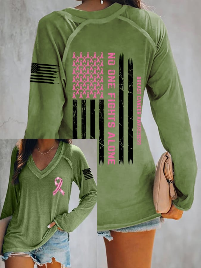 Women's Breast Cancer Awareness Print Casual Long Sleeve T-Shirt