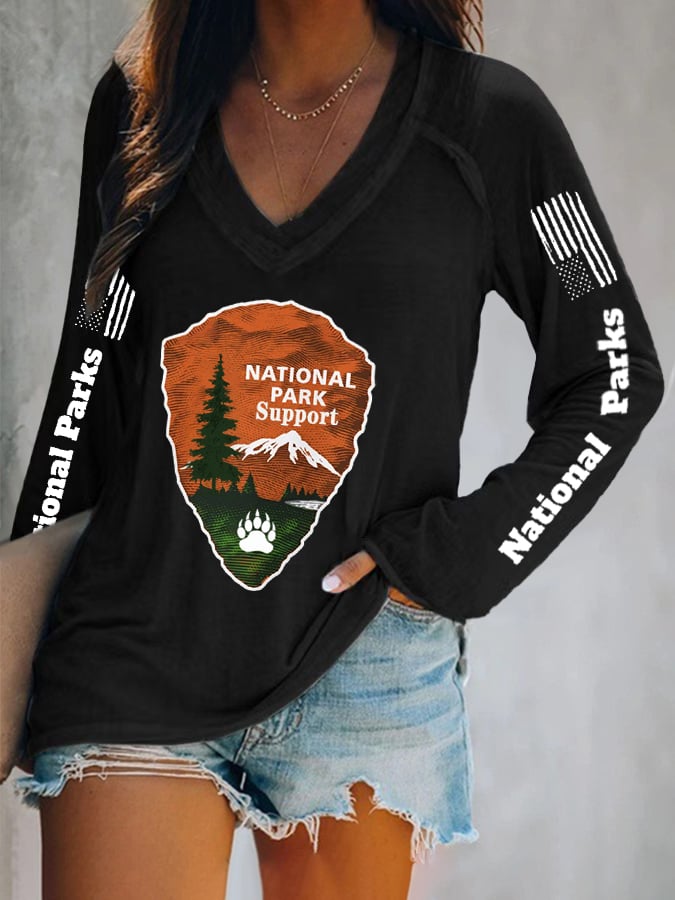 V-neck Retro Women's Protect Our National Parks Faith Print T-Shirt