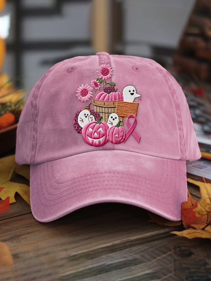 Women's casual October we wear pink ghost washed cotton hat