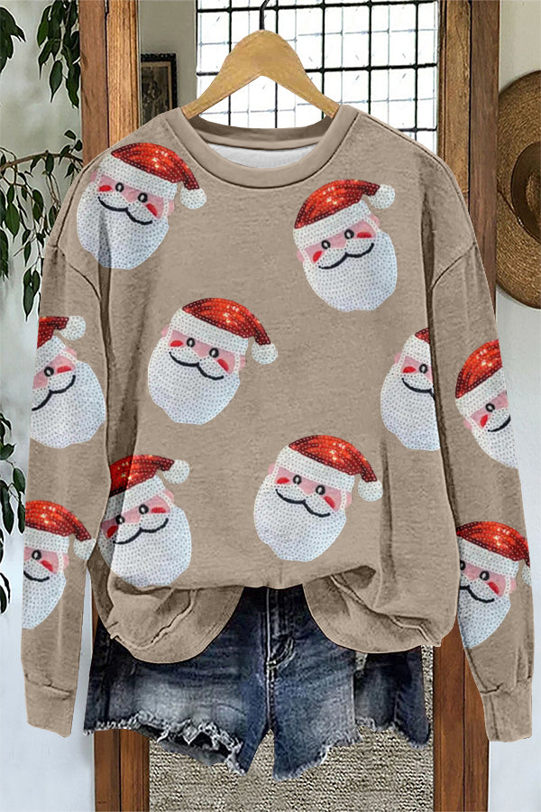 Shiny Christmas Santa Claus Print Sweatshirt