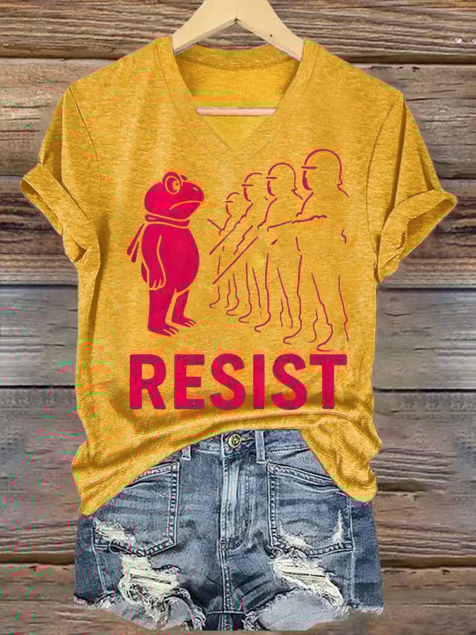 V-neck Women's Portland Frog resist Print T-Shirt