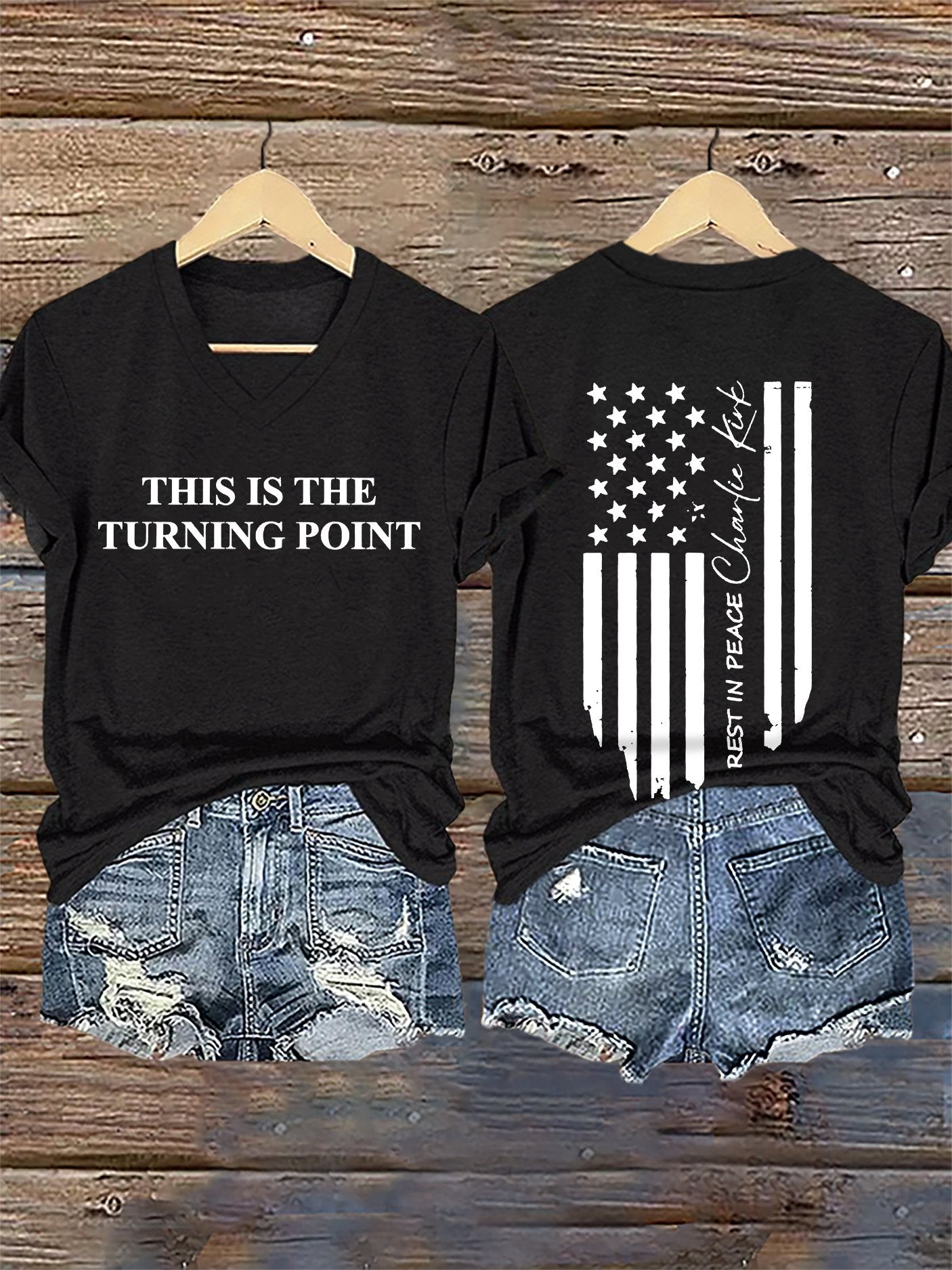 V-Neck Retro This Is The Turning Point Print T-Shirt