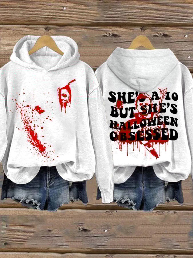 She'S A 10 But She'S Halloween Obsessed Halloween Women'S Printed Casual Long-Sleeved Sweatshirt