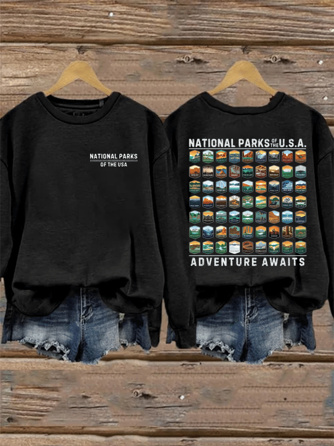 Women's National Parks Of The USA Printed Crew Neck Sweatshirt