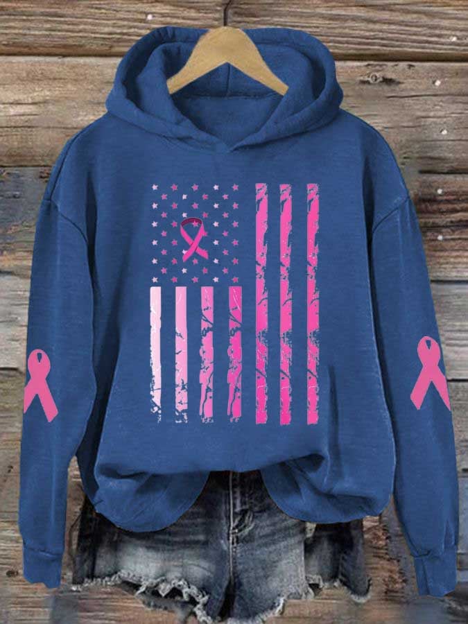 Women's Breast Cancer Awareness Flag Print Hoodie