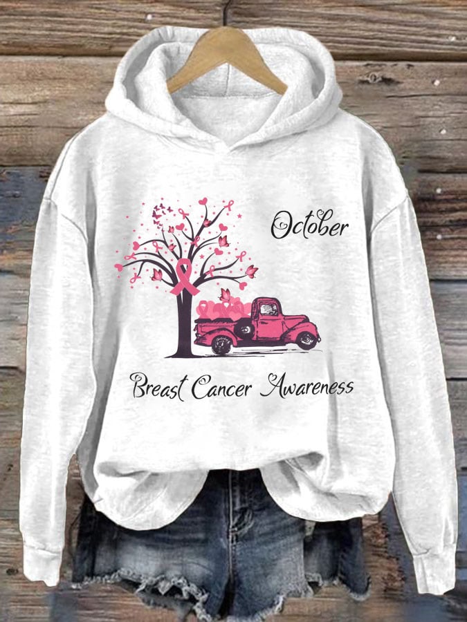 Women's October Breast Cancer Awareness Print Hoodie