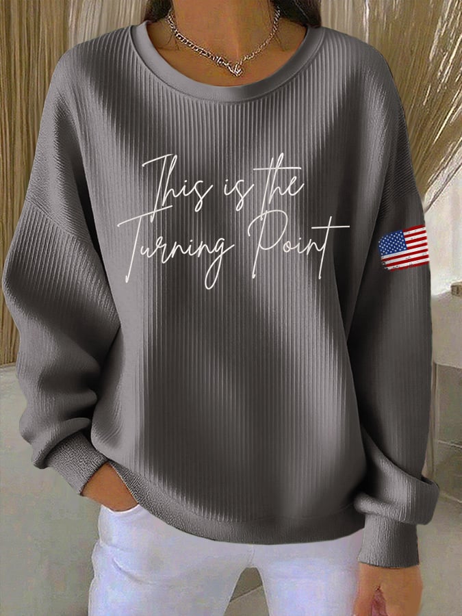 Retro This Is The Turning Print Round Neck Sweatshirt