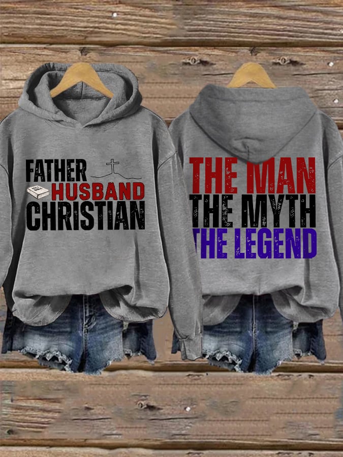 Retro Father Husband Christian The Man The Myth The Legend Print Hoodie