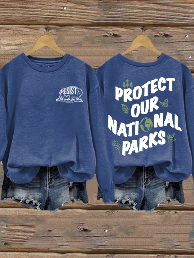 Women's Protect Our National Parks Print Cotton Long Sleeve T-Shirt Thin Sweatshirt