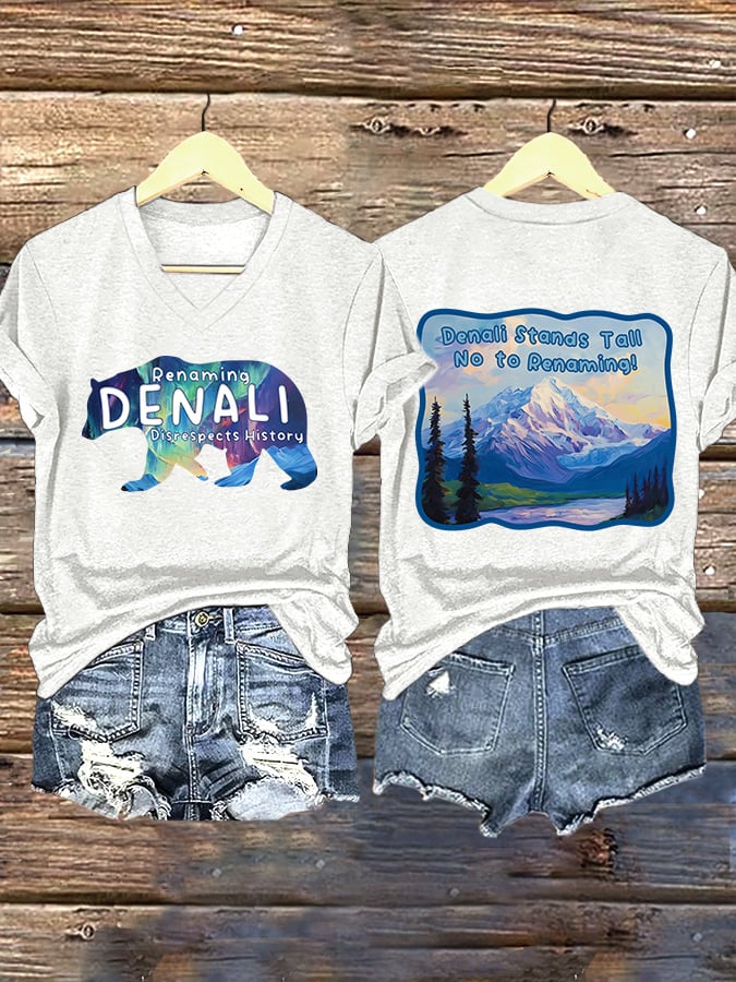 V-neck Retro Renaming Denali Disrespect History Denali Stands Tall No To Renaming Print T-Shirt