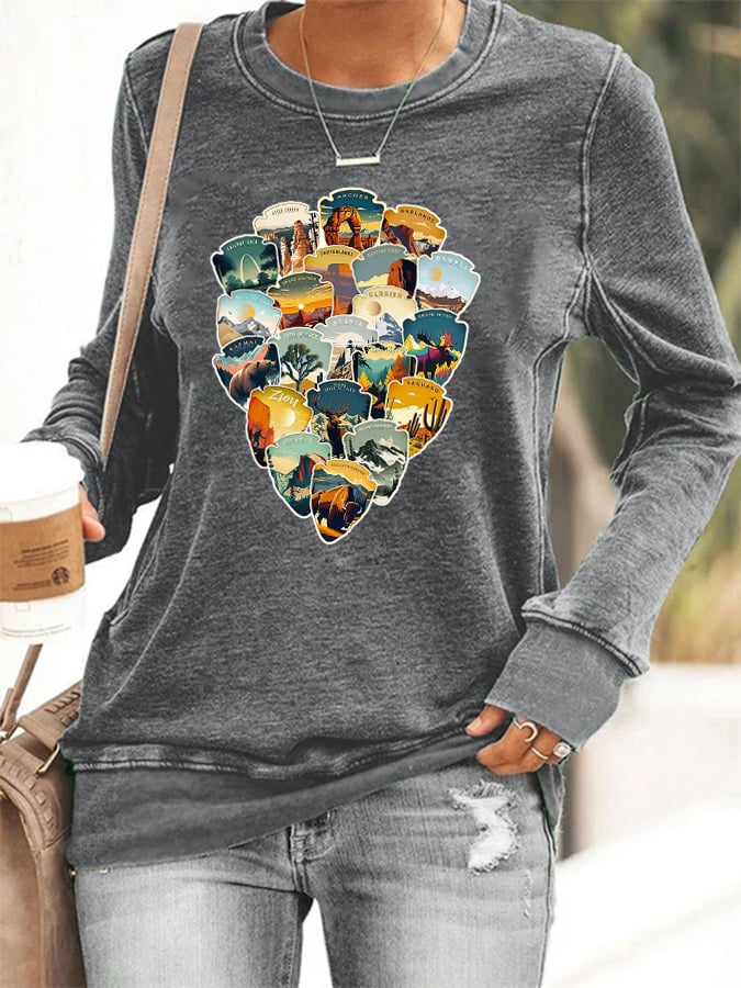 Women's Hotspots 63 National Parks Explore, Protect, And Preserve Printed Casual Sweatshirts