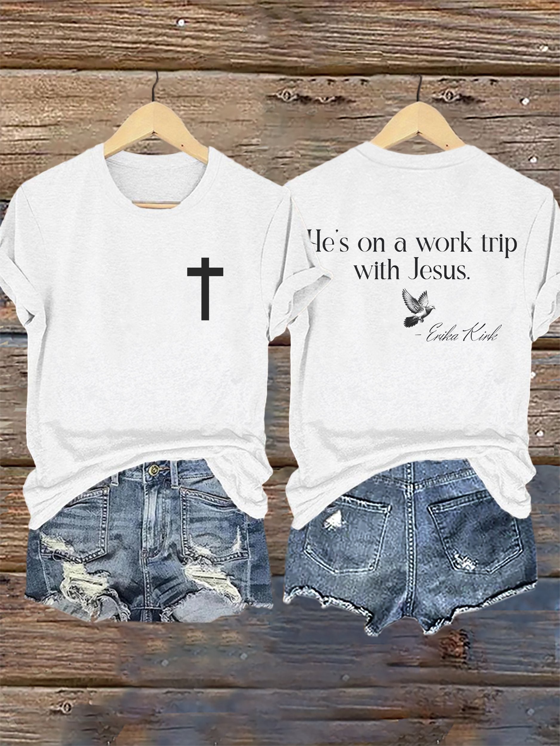 Retro He's On A Work Trip With Jesus Print T-Shirt