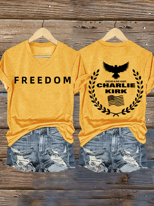 Women's Freedom American Flag Print Casuasl T-shirt