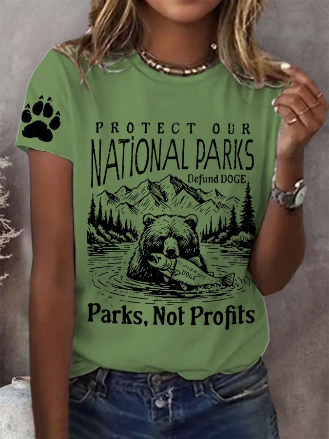 Women's Protect Our National Parks Print Round Neck T-Shirt