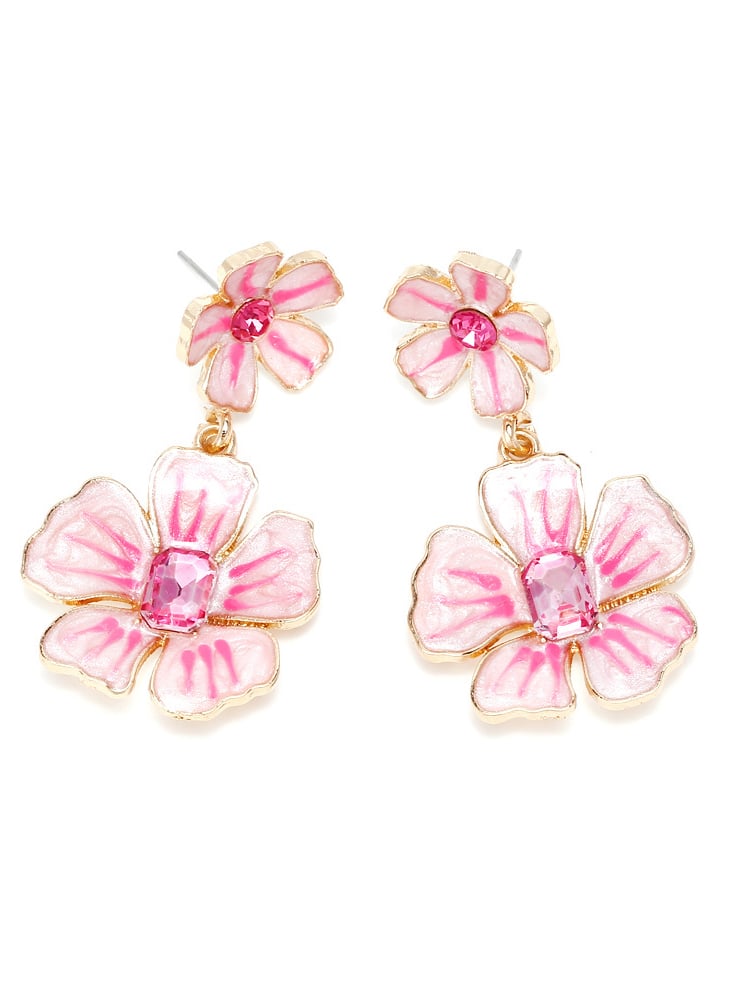 Breast Retro Design Forest Pink Oil Dripping Flower Earrings