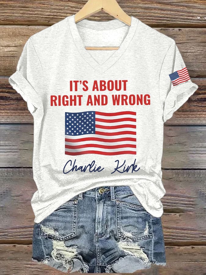 Women's It's About Right And Wrong Print V Neck T-shirt