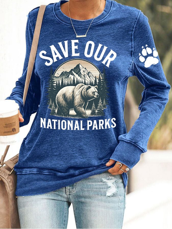 Women's Save Our National Parks Print Casual Sweatershirt