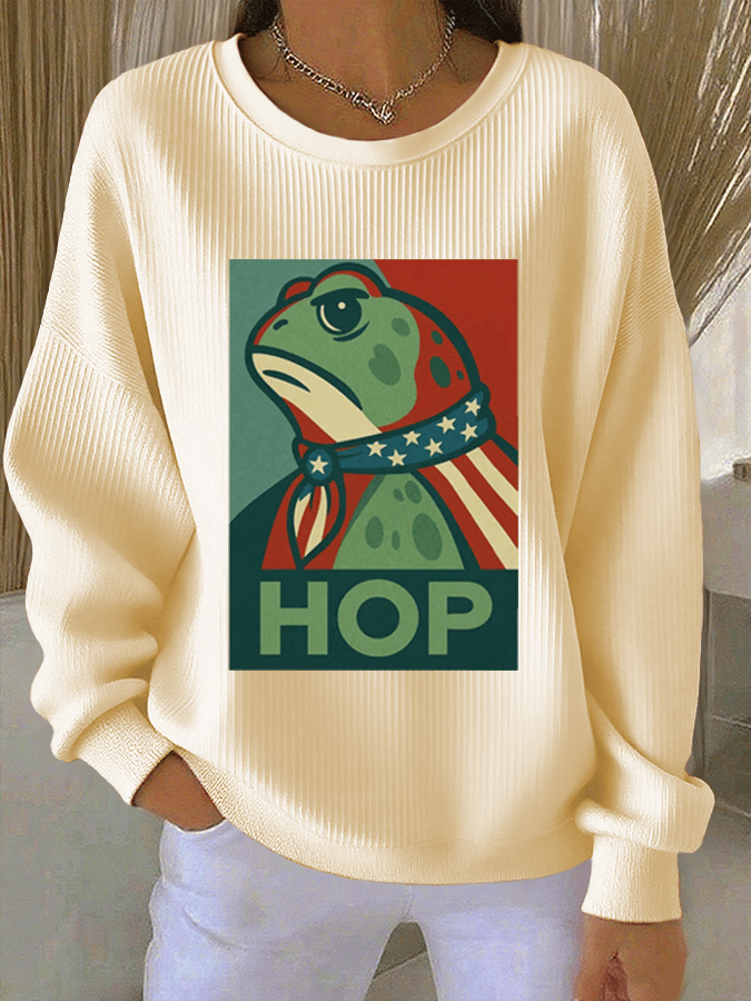 Women's FDT Print Knit Crew Neck Long Sleeve Top