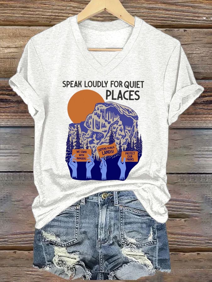 Women's Support Our National Parks Print V-Neck T-Shirt