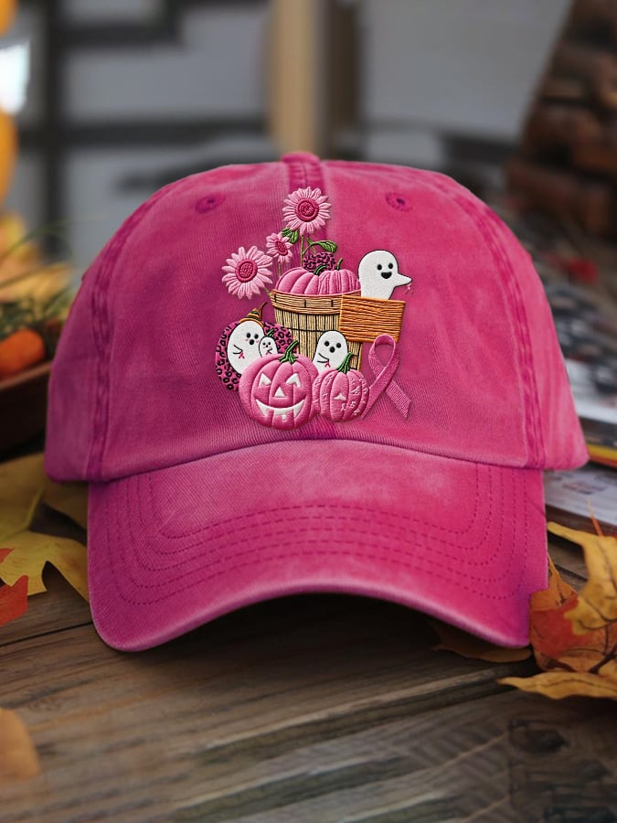 Women's casual October we wear pink ghost washed cotton hat