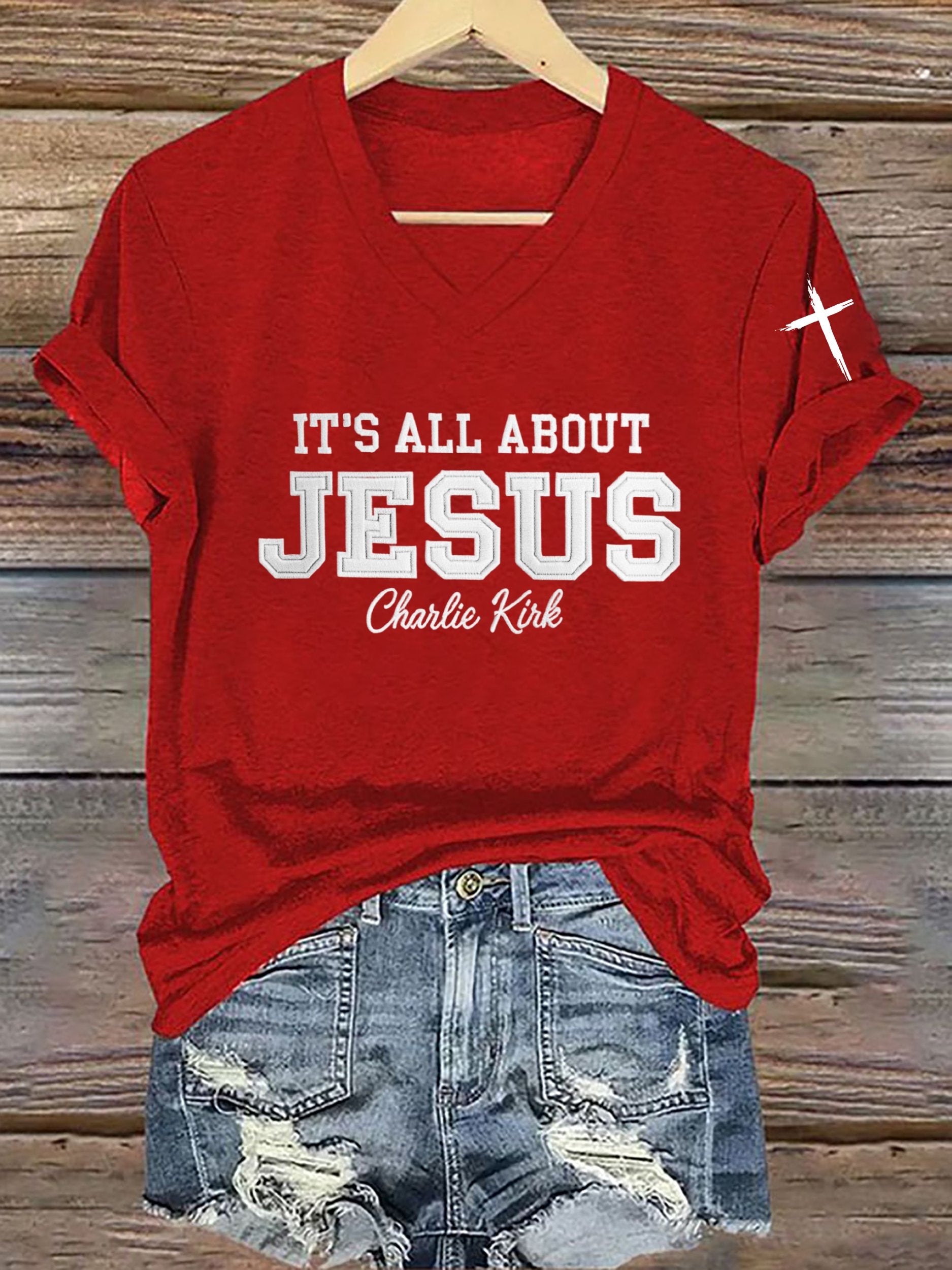 Women's It'S All About Jesus Printed Short-Sleeved T-Shirt