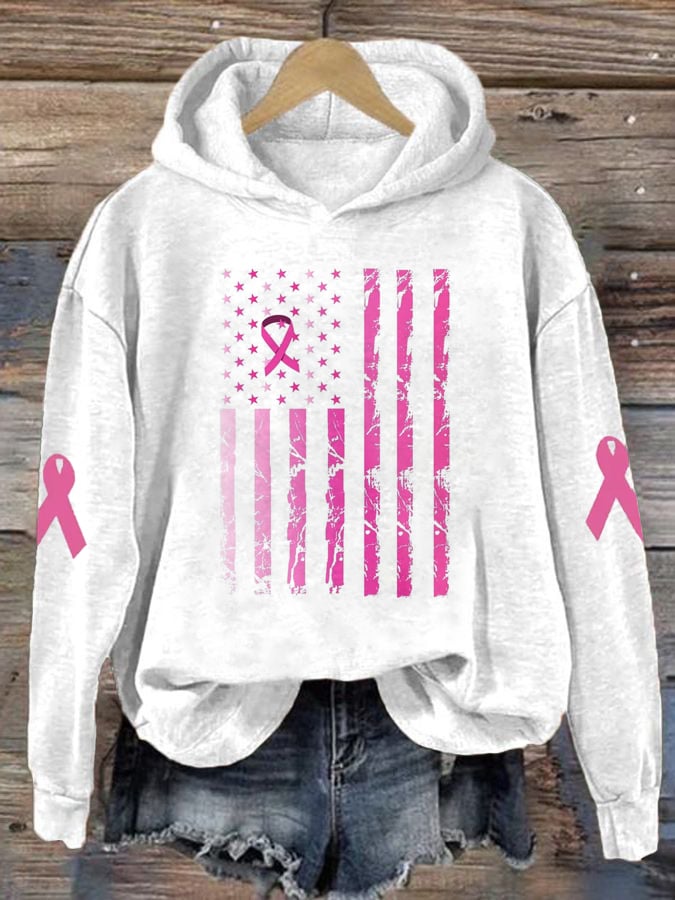 Women's Breast Cancer Awareness Flag Print Hoodie
