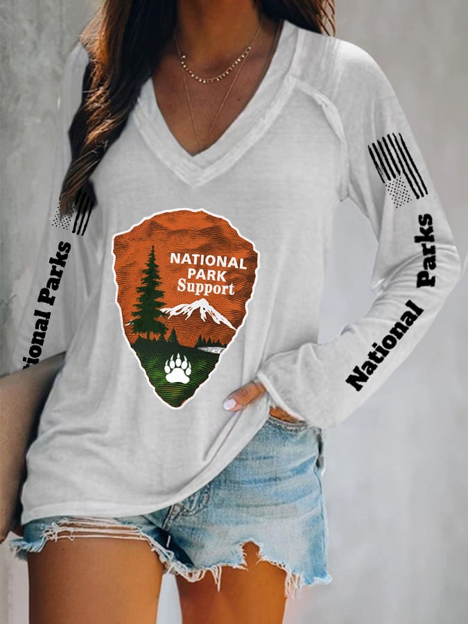 V-neck Retro Women's Protect Our National Parks Faith Print T-Shirt