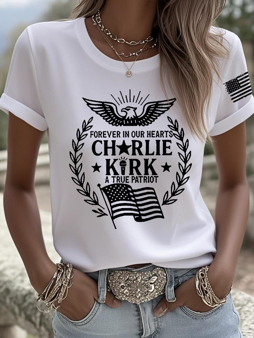 Retro Forever In Our Hearts A True Patriot Print T-Shirt