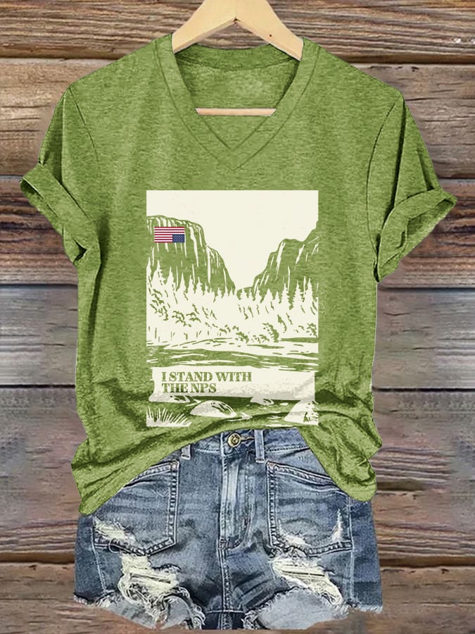 V-neck Retro I Stand With The NPS Print T-Shirt