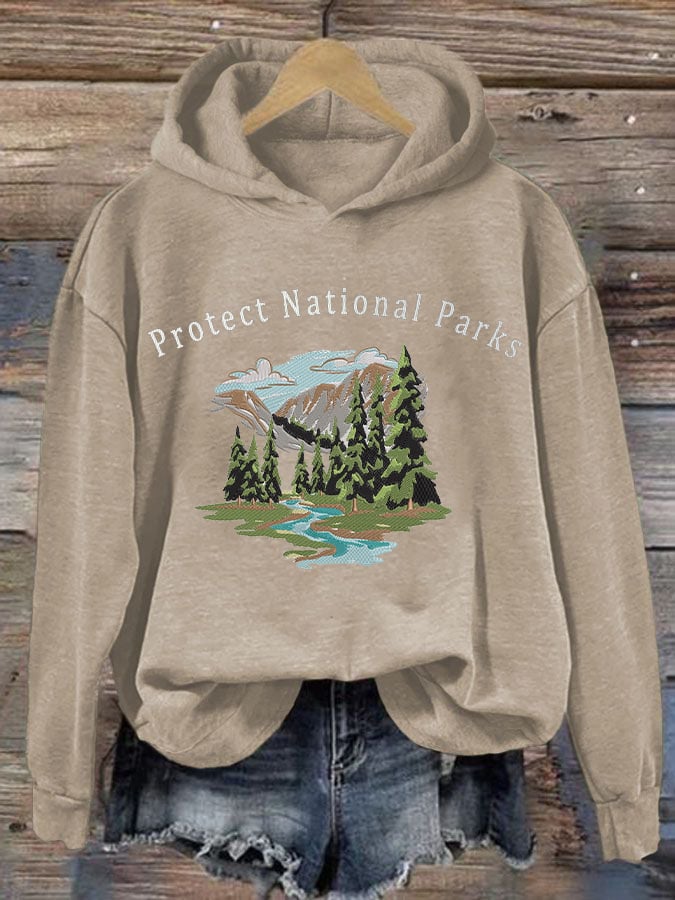 Women's Retro Protect Our National Parks Printed Hoodie