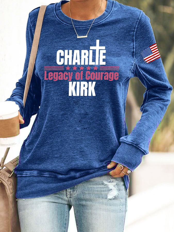 Retro Faith Cross Legacy Of Courage Print Sweatshirt